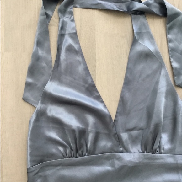 La Vie En Rose Smooth Satin Steel Blue Halter Sleeping Tank Top - Picture 2 of 6